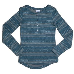 Columbia Winter Long Sleeve Fair Isle Green Geometric Print Top